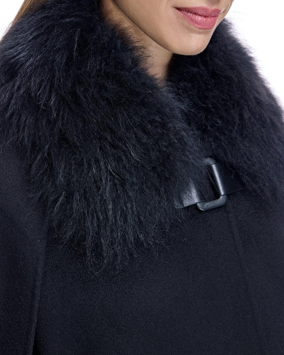 Julia & Stella by Maximilian Buckle Detailed Cashmere Cape with Dyed Cashmere Goat Trim-Maximilian Product Image