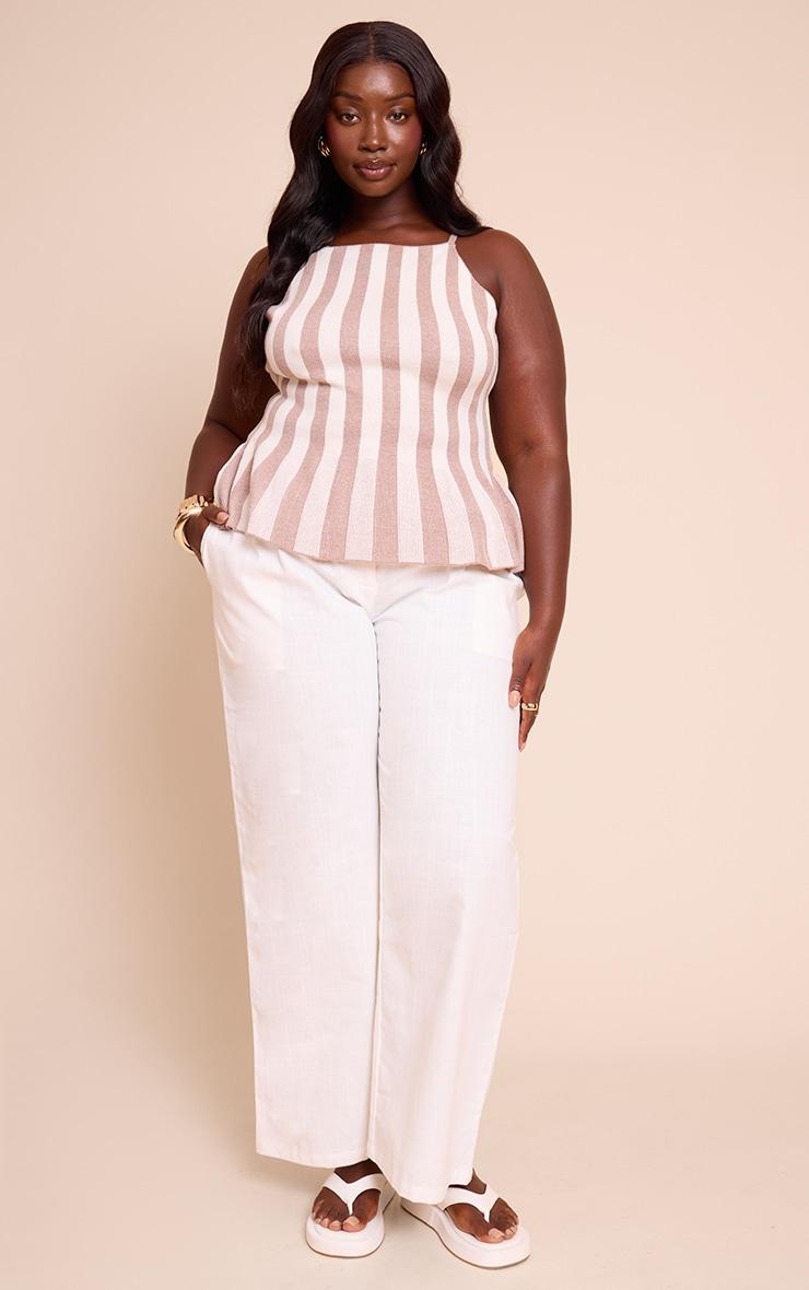 Plus Taupe Stripe Peplum Cami Top Product Image