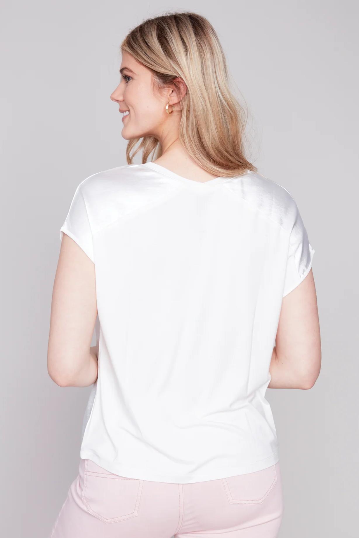 Short sleeve tin and jersey knit top Product Image