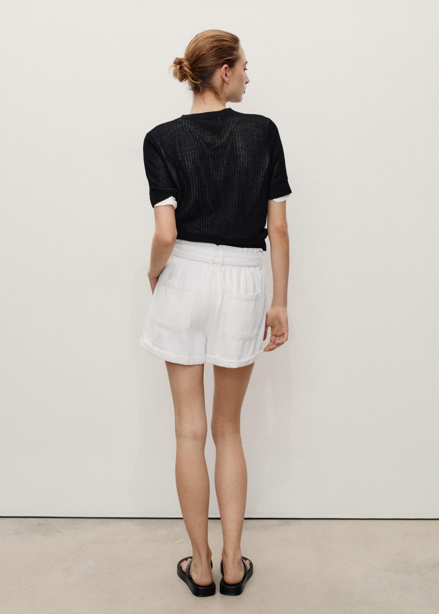 Paperbag shorts with rolled hem and belt - Women | MANGO USA Product Image