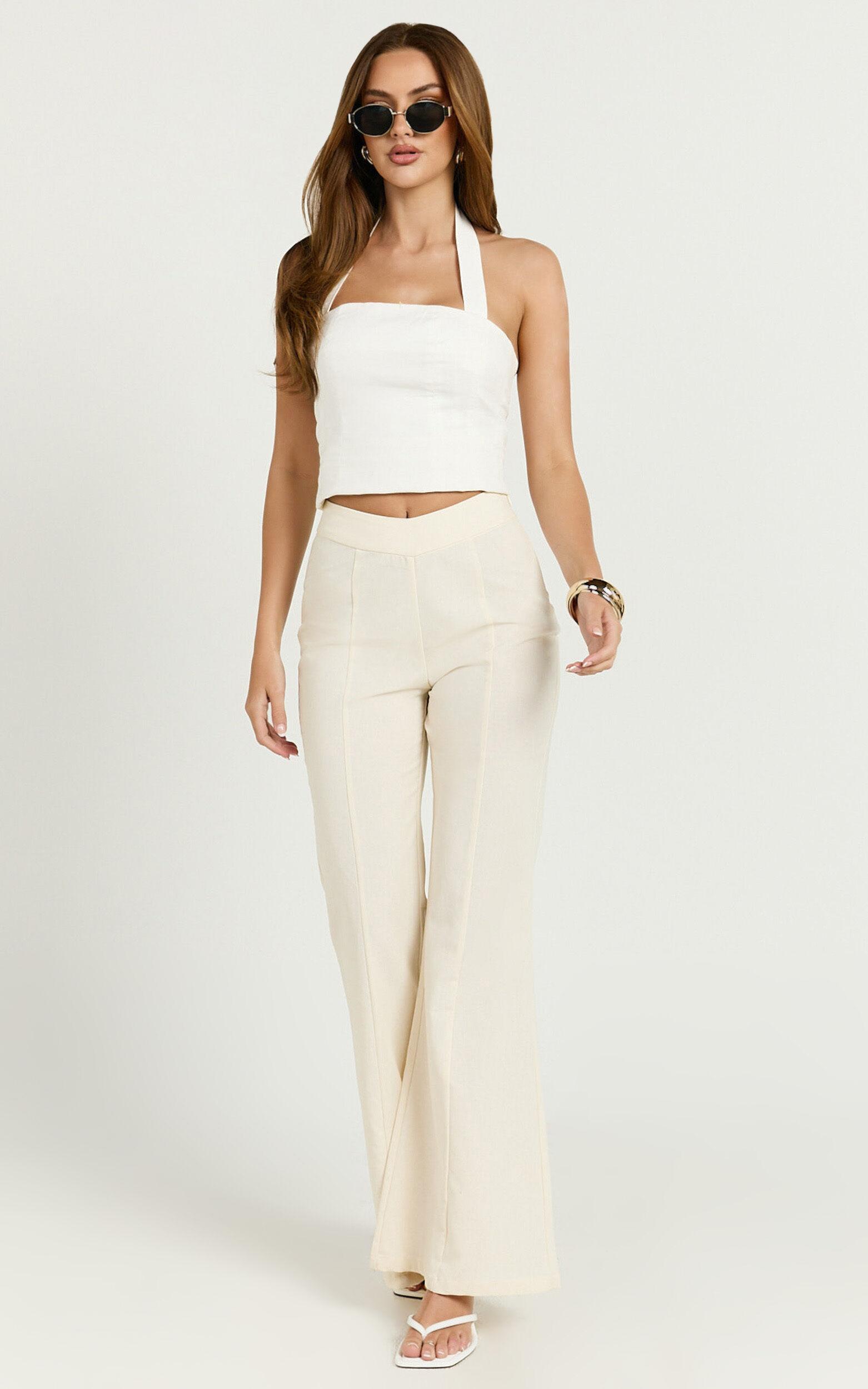 Jamir Pants - Linen Look High Waisted Fit and Flare Pants in Cream Product Image