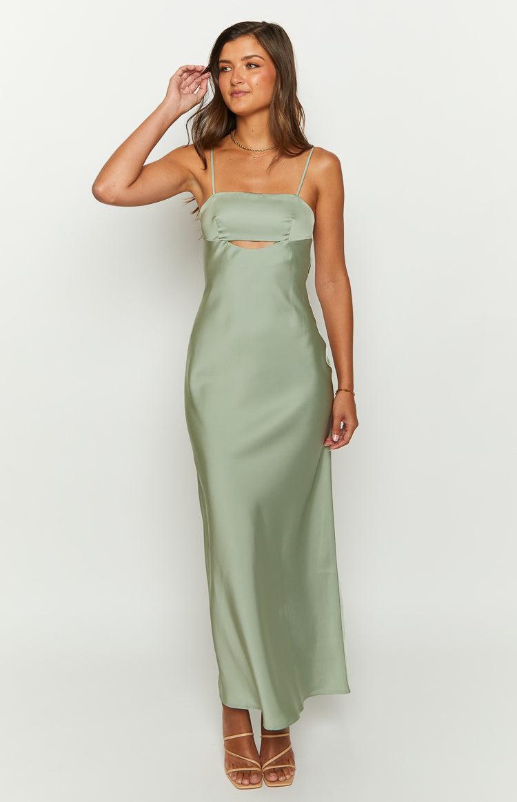 Amour Sage Satin Maxi Dress Product Image