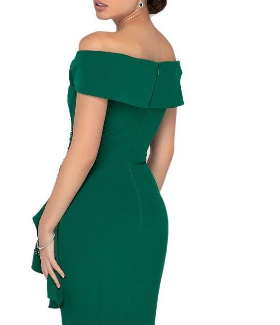 Terani Couture Off-the-Shoulder Short Sleeve Peplum Beaded Applique Mermaid Gown Product Image