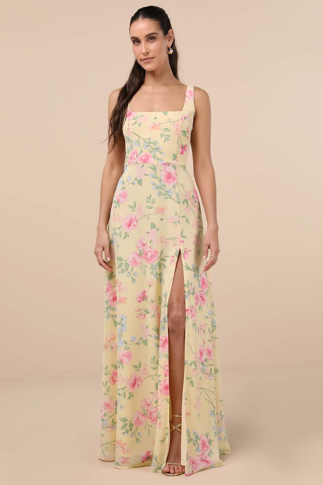 Remarkable Arrival Yellow Multi Floral Sleeveless Maxi Dress Product Image