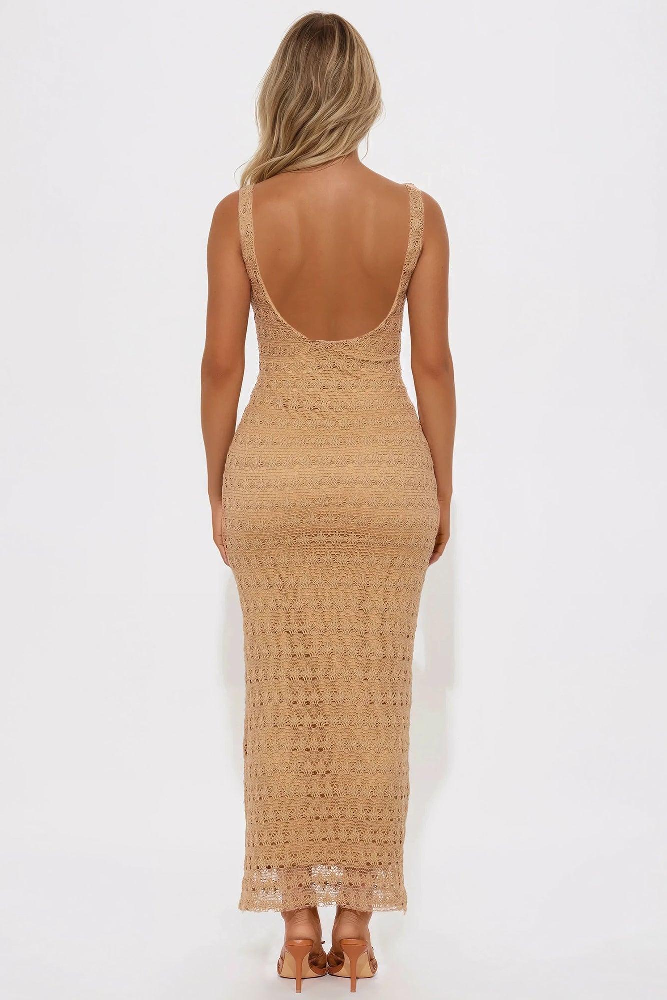 Bayley Crochet Maxi Dress - Brown Product Image