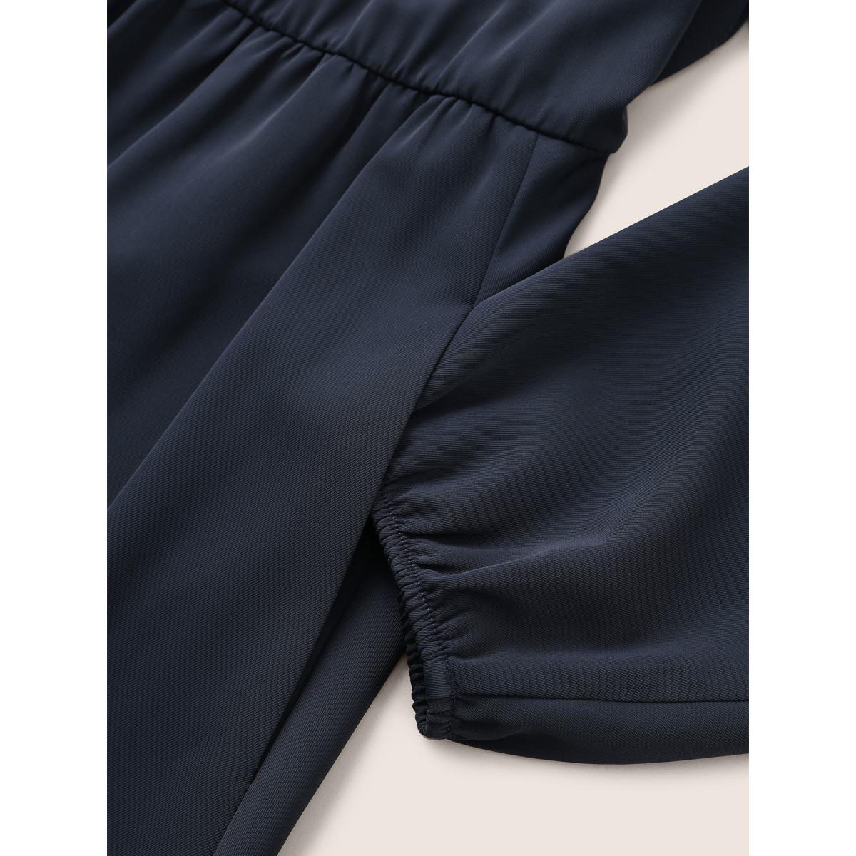 Plus Size Anti-Wrinkle Asymmetrical Neck Button Detail Dress Indigo Women At the Office Non Asymmetrical Neck Long Sleeve Curvy Midi Dress BloomChic 14-16/1X Product Image