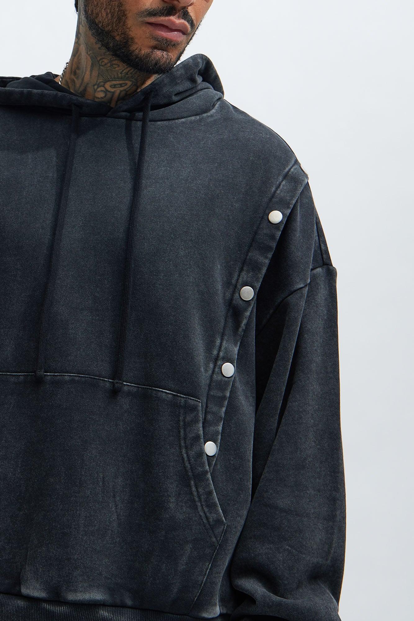 Tyson Snap Panel Oversized Hoodie - Black Wash Product Image