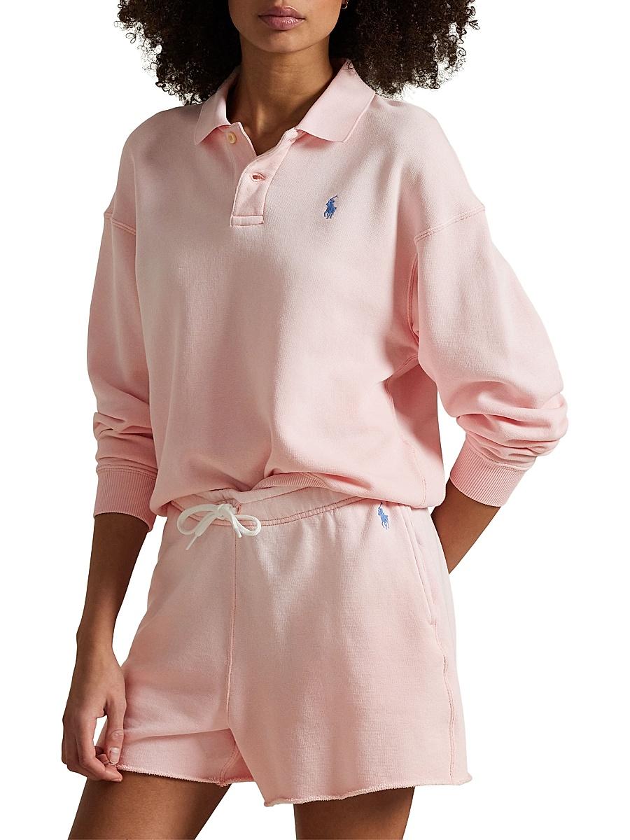 Womens Cotton-Blend Fleece Long-Sleeve Polo Pullover Product Image
