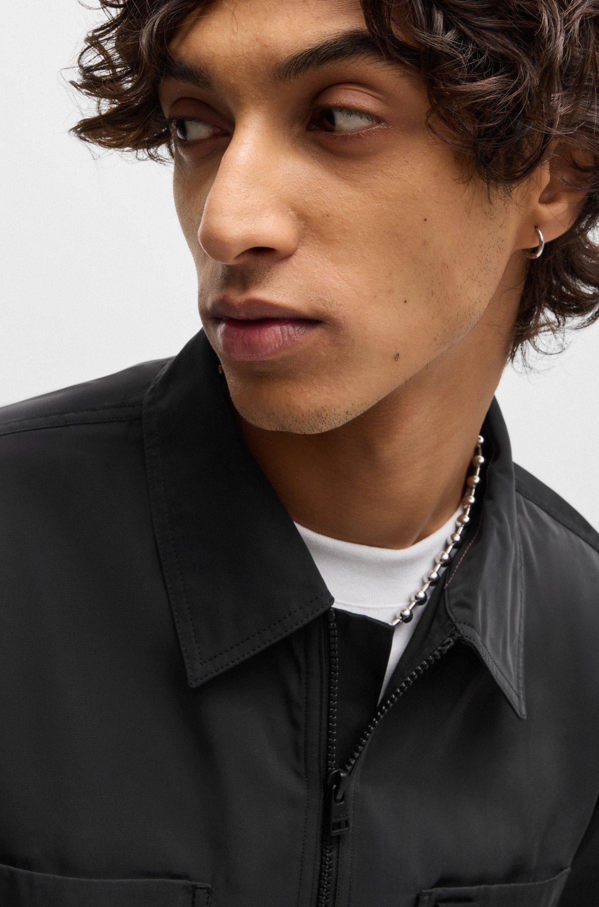 Oversize-fit zip-up shirt with stacked logo trim Product Image