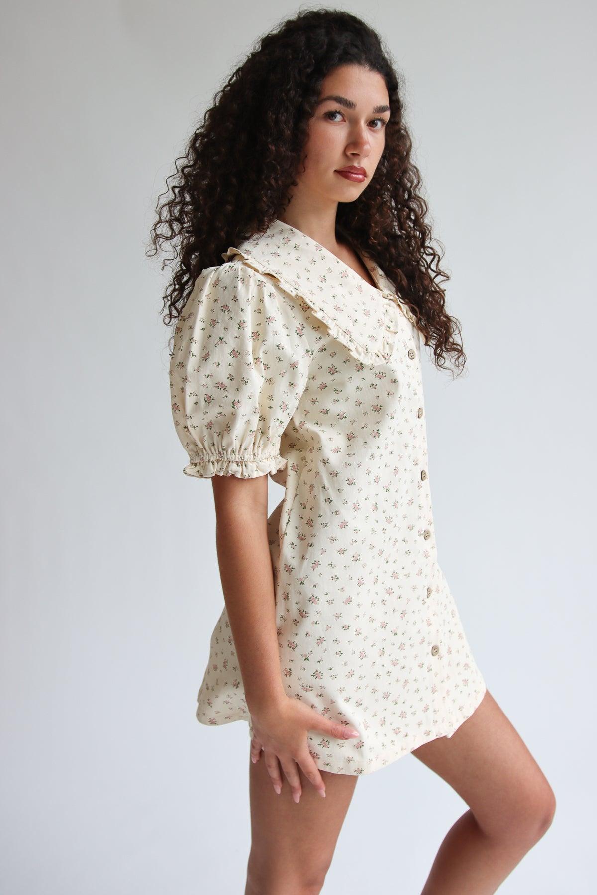Floral Peter Pan Collar Denim Dress Product Image