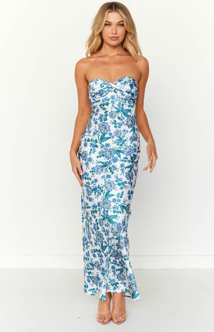 Ashley Blue Floral Formal Maxi Dress Product Image
