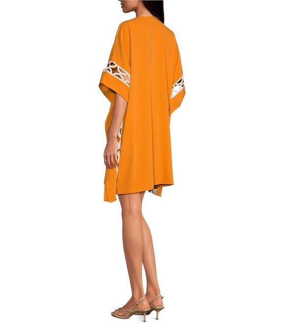 Trina Turk Amoreaux Double Georgette V-Neck Keyhole Elbow Sleeve Caftan Dress Product Image