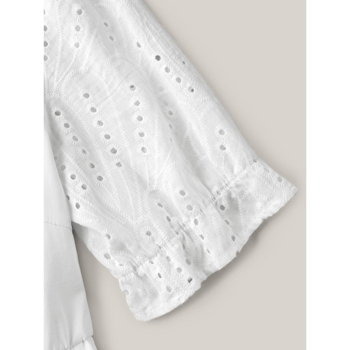 Plus Size Textured Eyelet Sleeve Pockets Midi Dress WhiteSmoke Women Flat collar with V-notch Half Sleeve Curvy BloomChic 14-16/1X Product Image