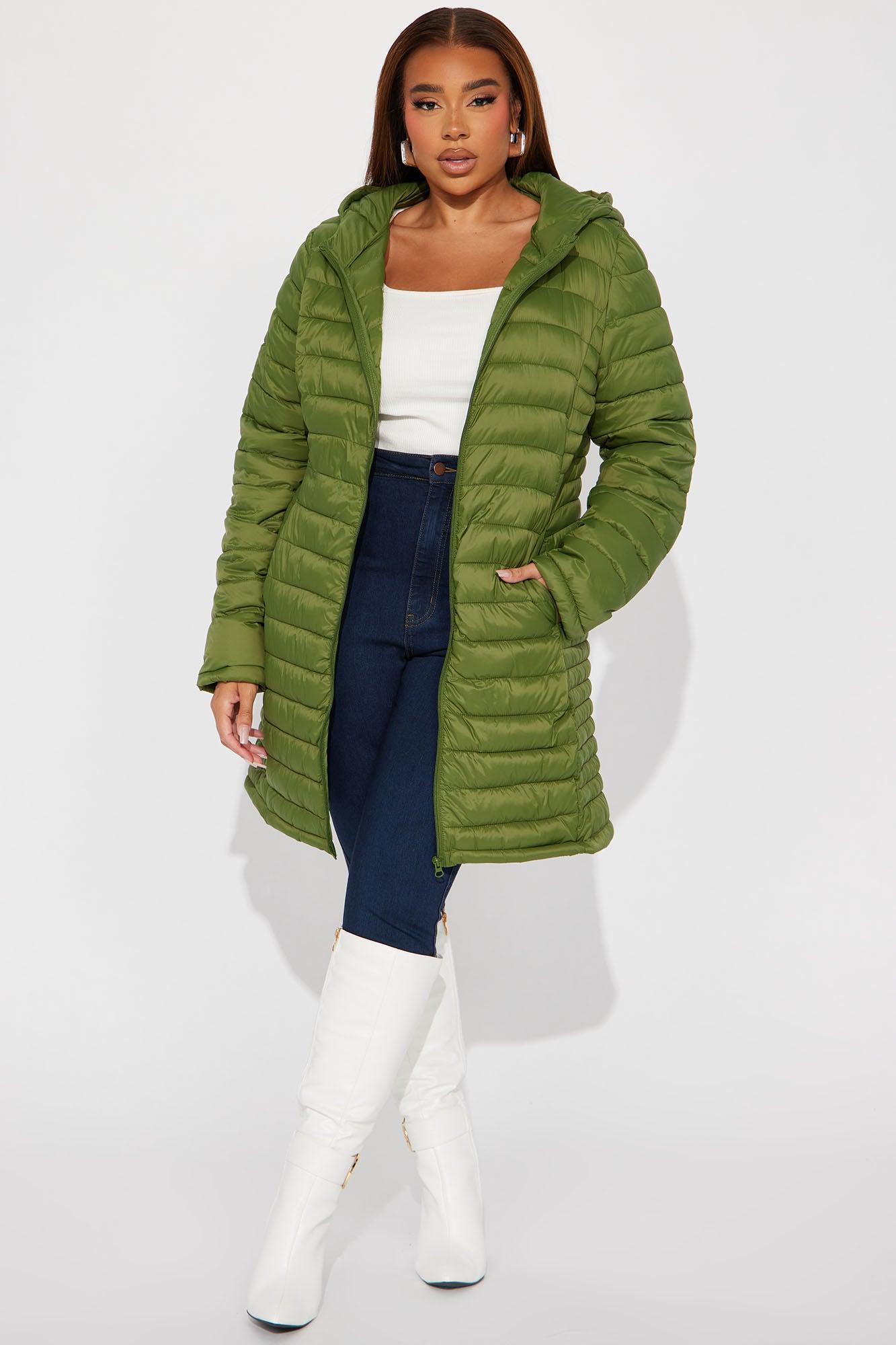 Padded Landing Puffer Coat - Olive Product Image