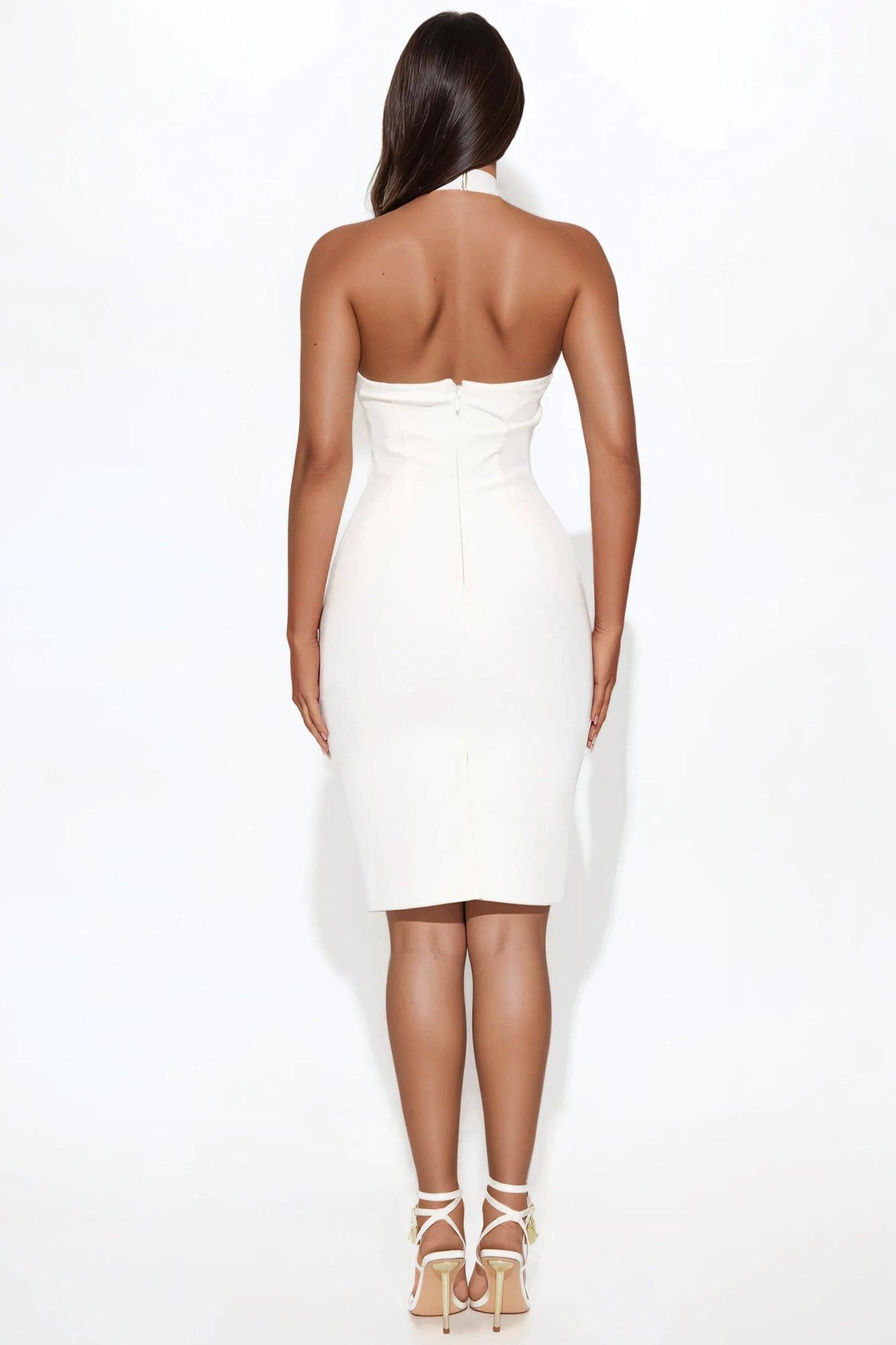 Quinn Bandage Halter Midi Dress - White Product Image