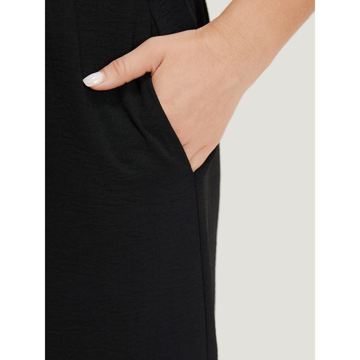 Plus Size DarkBlue Leopard Patchwork Pocket Belted Ruffle Sleeve Jumpsuit Women Office Sleeveless Round Neck Office Loose Jumpsuits BloomChic 30/6X Product Image