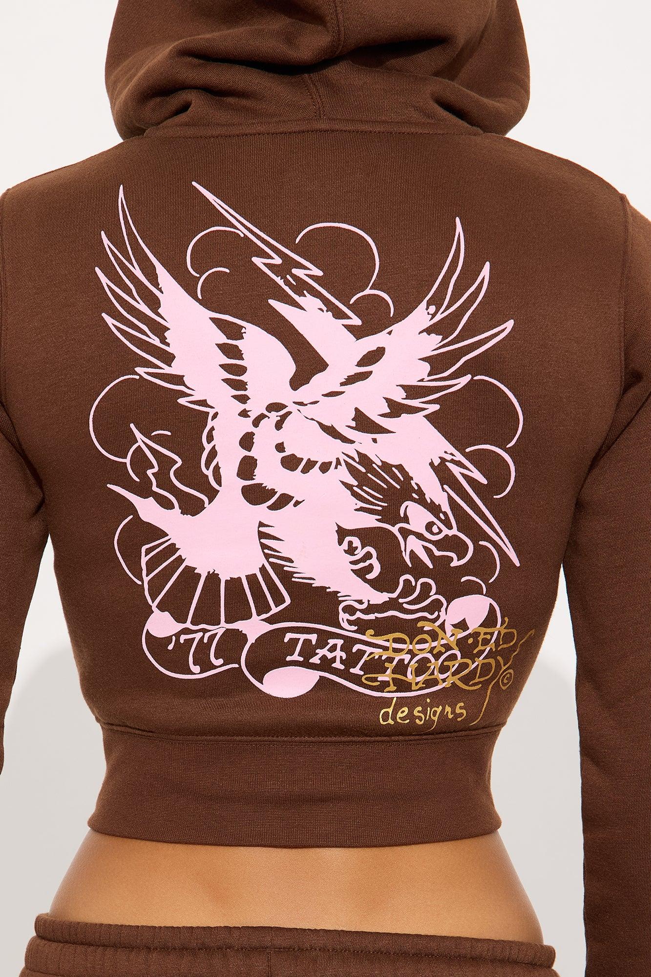 Ed Hardy Tiger Peak Zip Up Hoodie - Brown Female Product Image