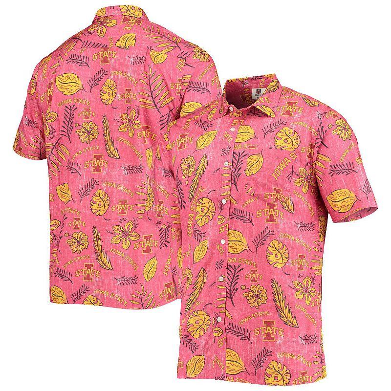 Men's Wes & Willy Cardinal Iowa State Cyclones Vintage Floral Button-Up Shirt, Size: 2XL, Red Product Image