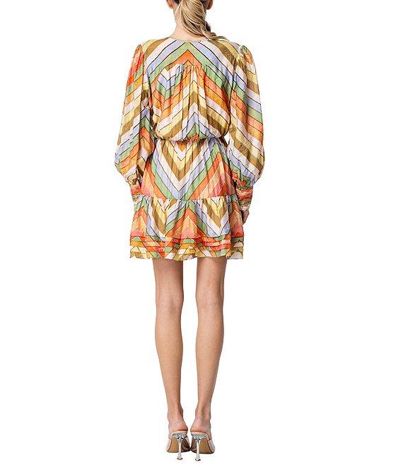 CIEBON Emerie Chevron Stripe Split V-Neck Long Sleeve Mini Dress Product Image