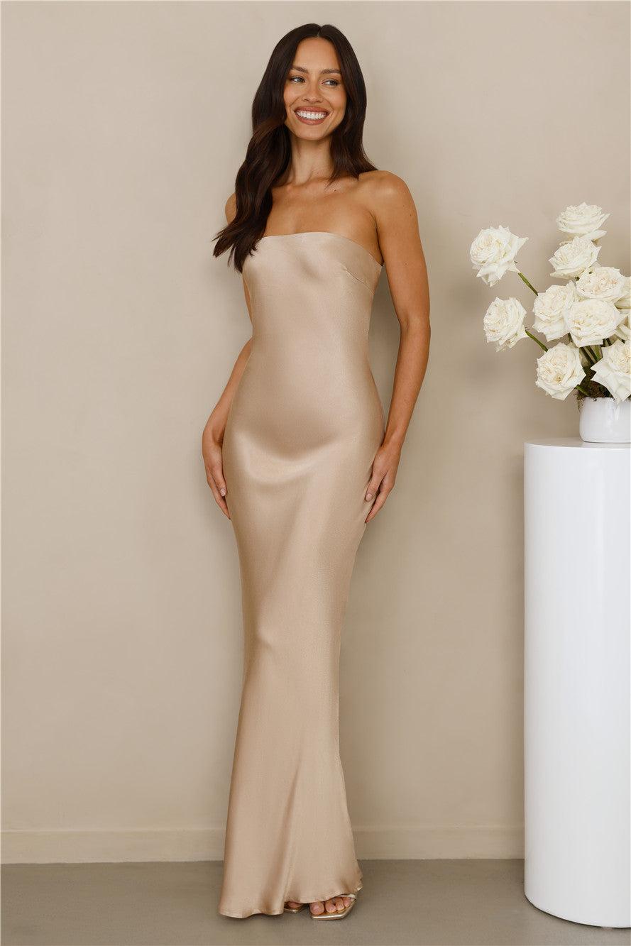 The Felicity Strapless Satin Maxi Dress Champagne Product Image