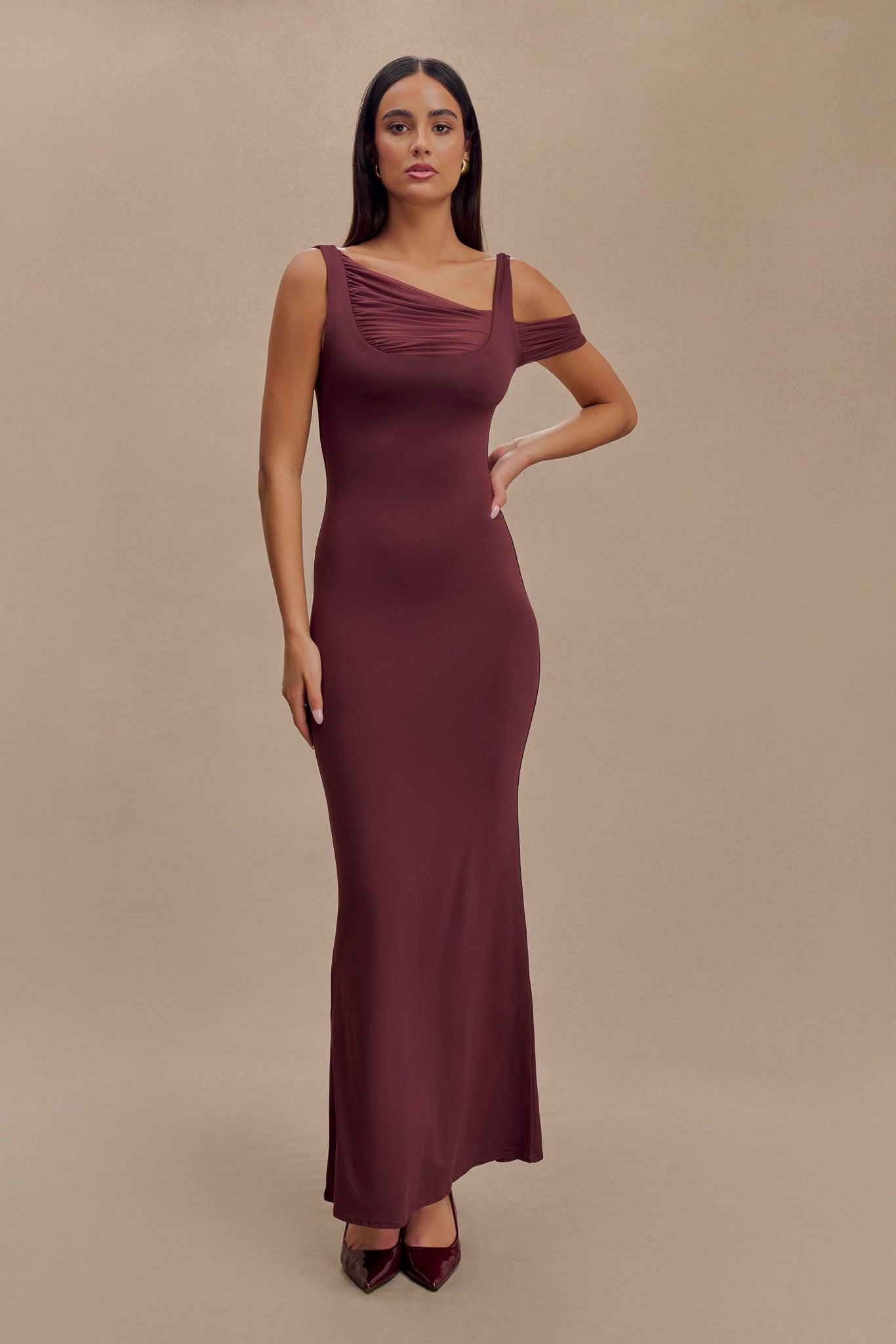Janette Recycled Nylon And Mesh Sleeveless Maxi Dress - Mahogany Product Image