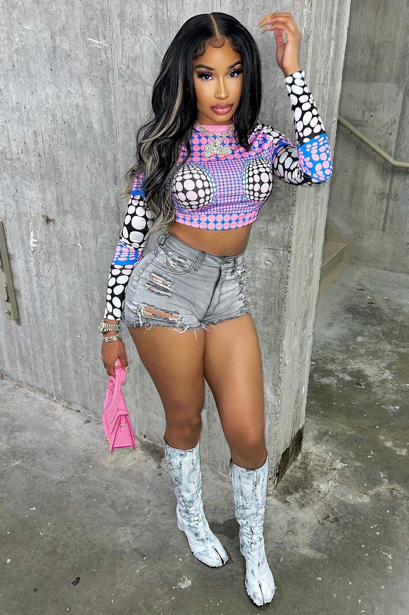 Keep In Touch Distressed Shorts - Grey Product Image