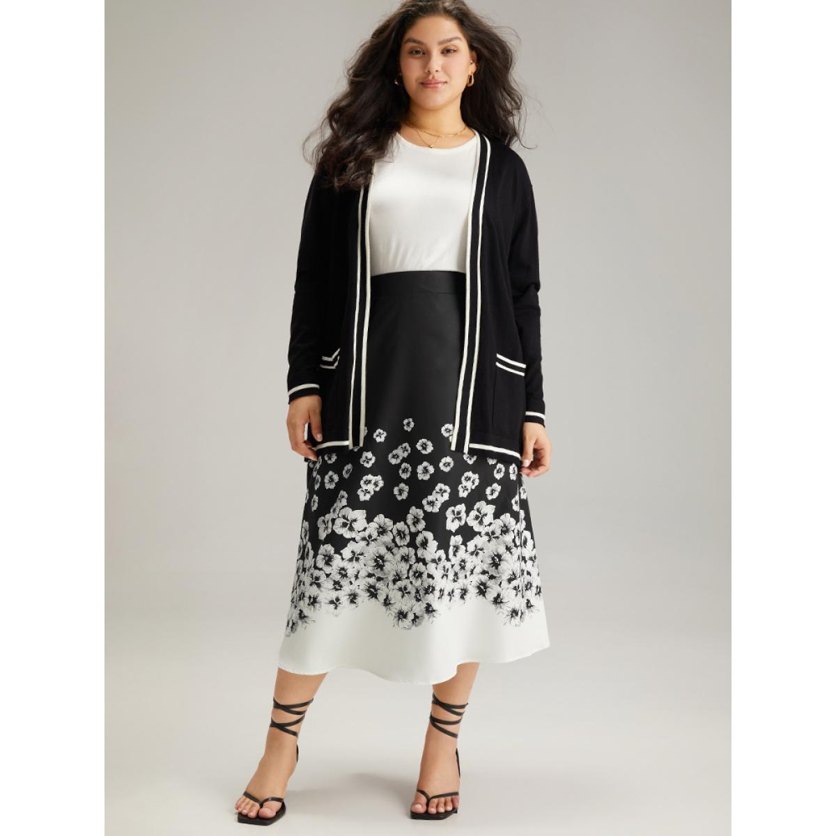 Plus Size Ombre Boho Print Pocket Elastic Waist Skirt Women Black Elegant Elastic Waist Loose No stretch Pocket Dailywear Skirts BloomChic 22-24/3X Product Image