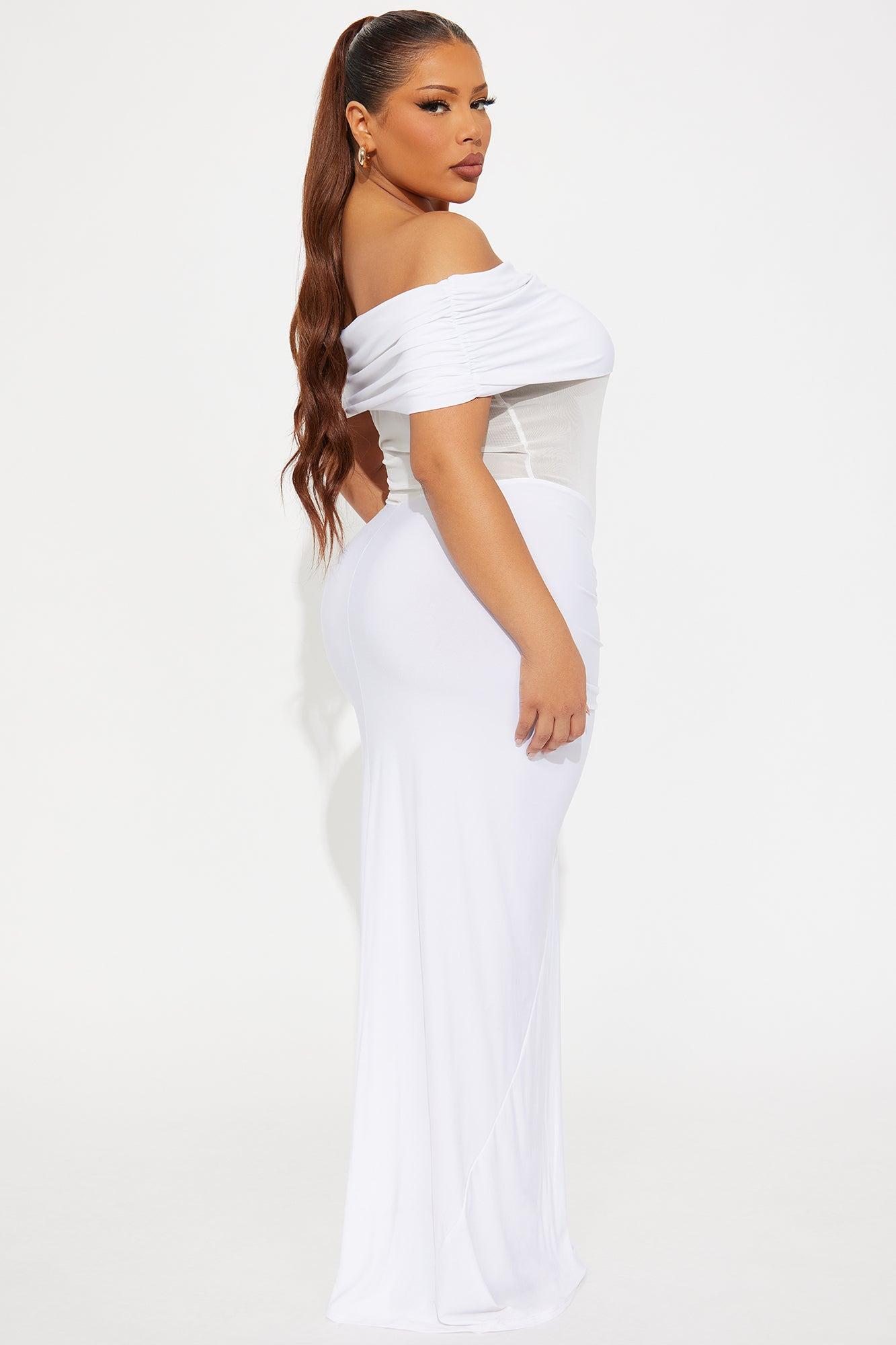 Jesika Ruched Off Shoulder Maxi Dress - White Female Product Image