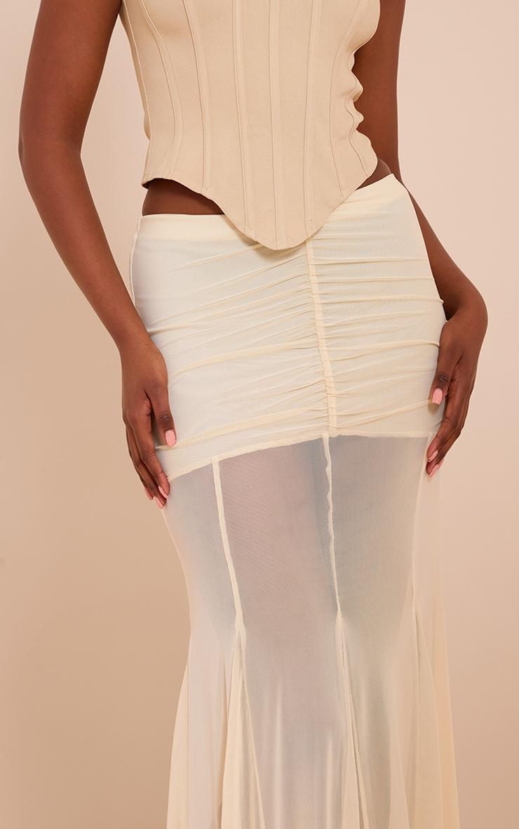 Cream Mesh Overlay Maxi Skirt Product Image