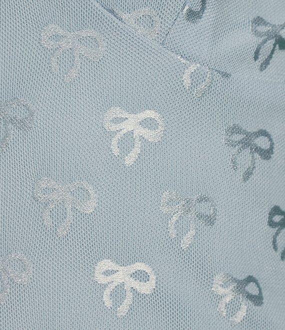 Honey & Sparkle Mesh V-Neck Ruffle Edge Lined Bow Trim Top Product Image