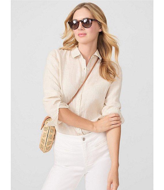 J.McLaughlin Britt Linen Point Collar Long Sleeve Button Front Blouse Product Image