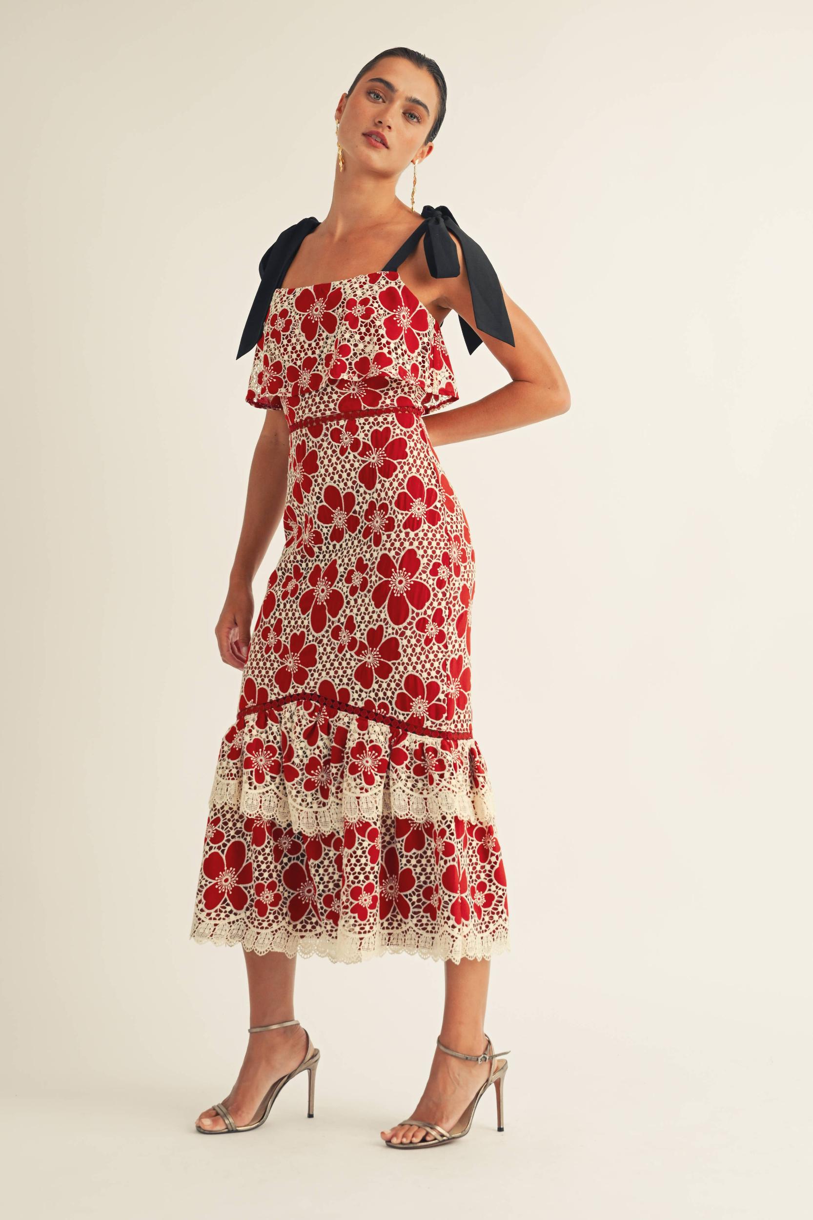 Flower Embo Lace Midi Dress Product Image