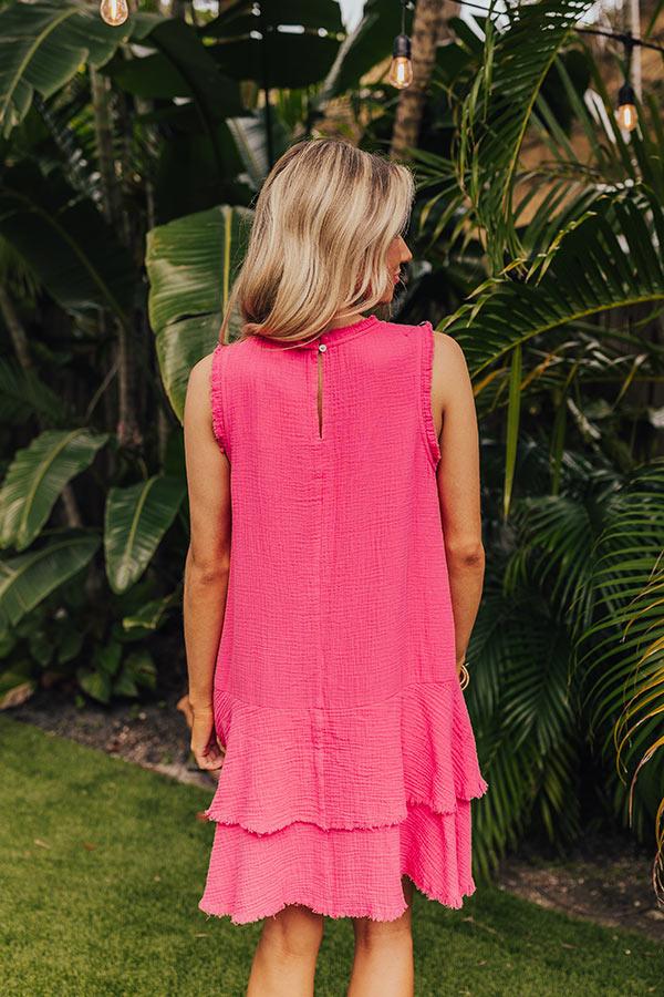 Spring Sunshine Frayed Dress in Hot Pink Product Image