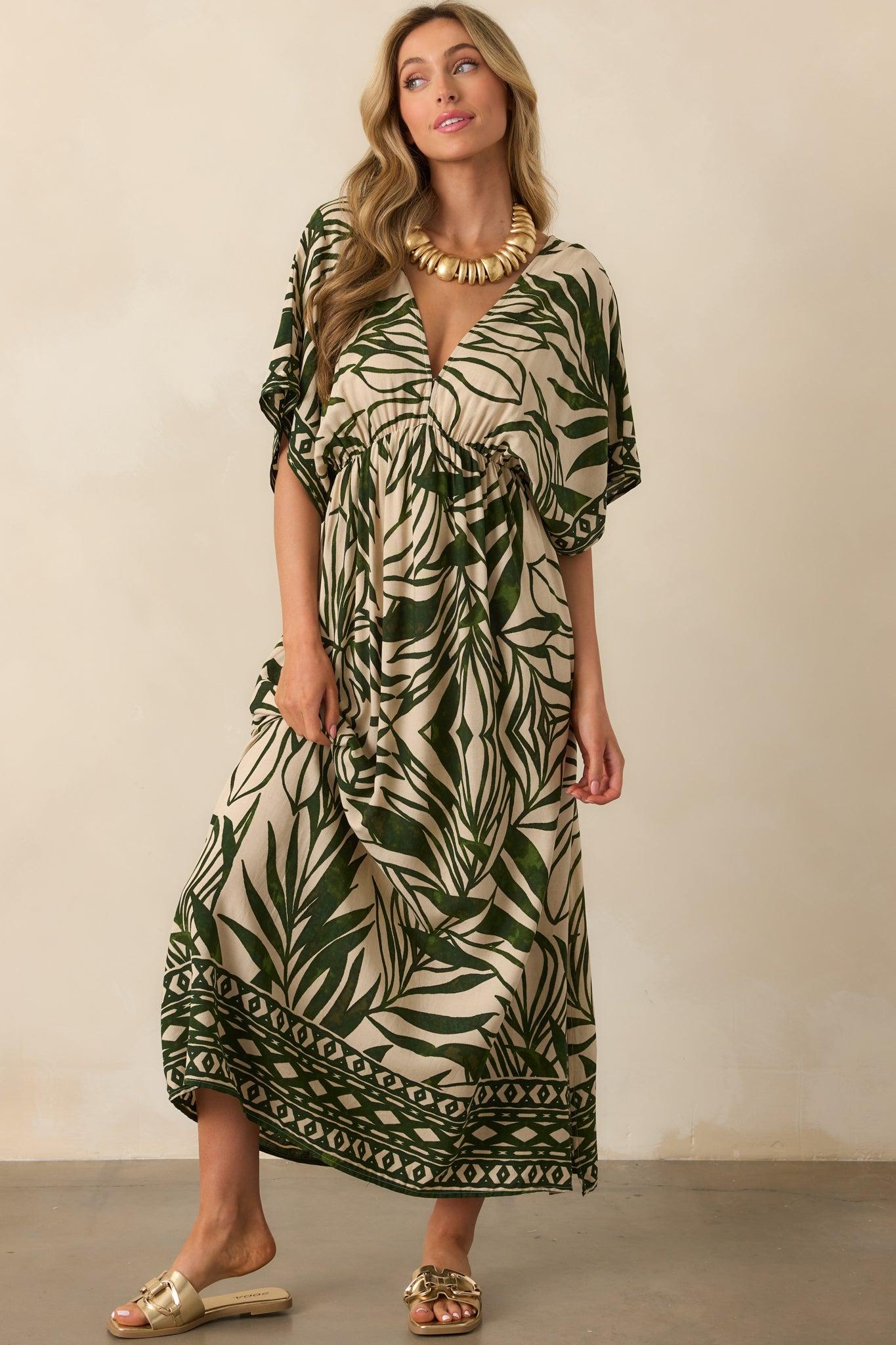 Sunshine On My Mind Green Palm Leaf Print Maxi Dress Product Image