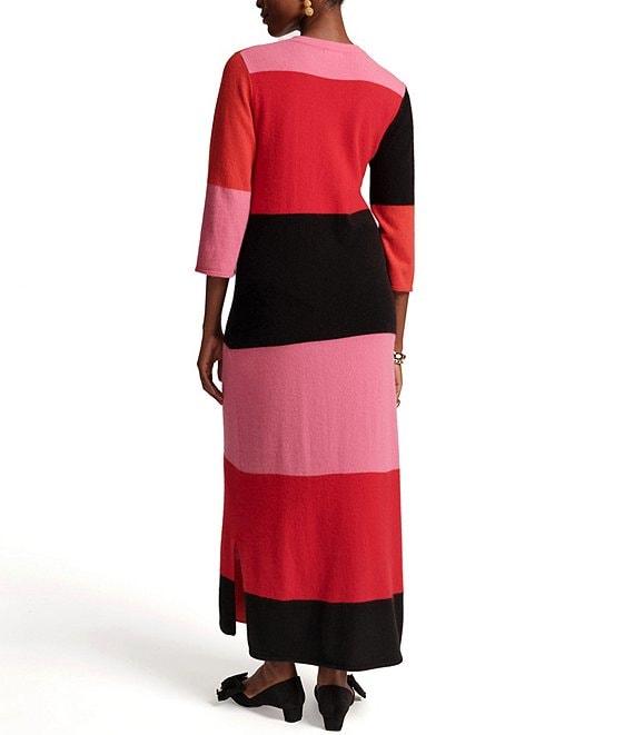 FRANCES VALENTINE Fantasia Angora Blend Color Block Crew Neck 3/4 Sleeve Maxi Dress Product Image