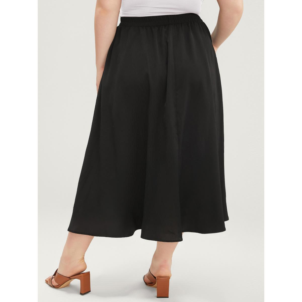 Plus Size Floral Embroidered Pocket Asymmetrical Hem Skirt Women Black Vacation Embroidered Loose No stretch Pocket Dailywear Skirts BloomChic 30/6X Product Image