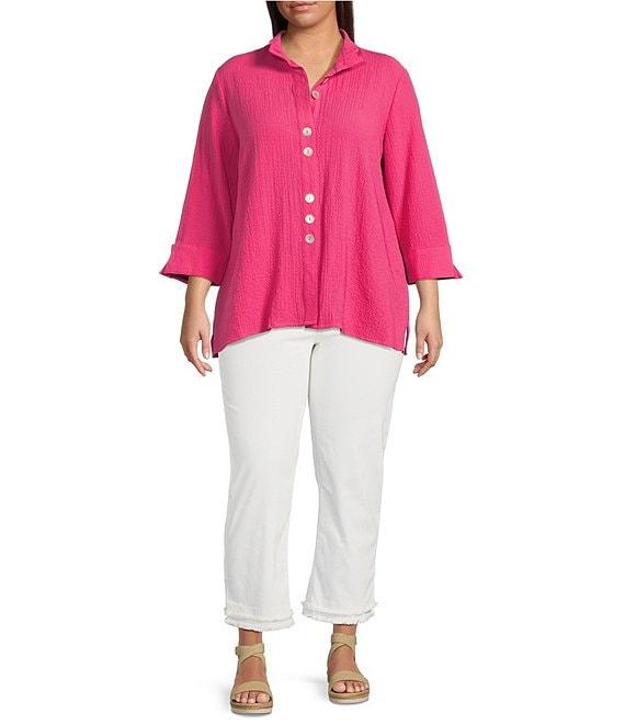 Ali Miles Plus Size Woven Wire Collar 3/4 Sleeve Button-Front Tunic Product Image