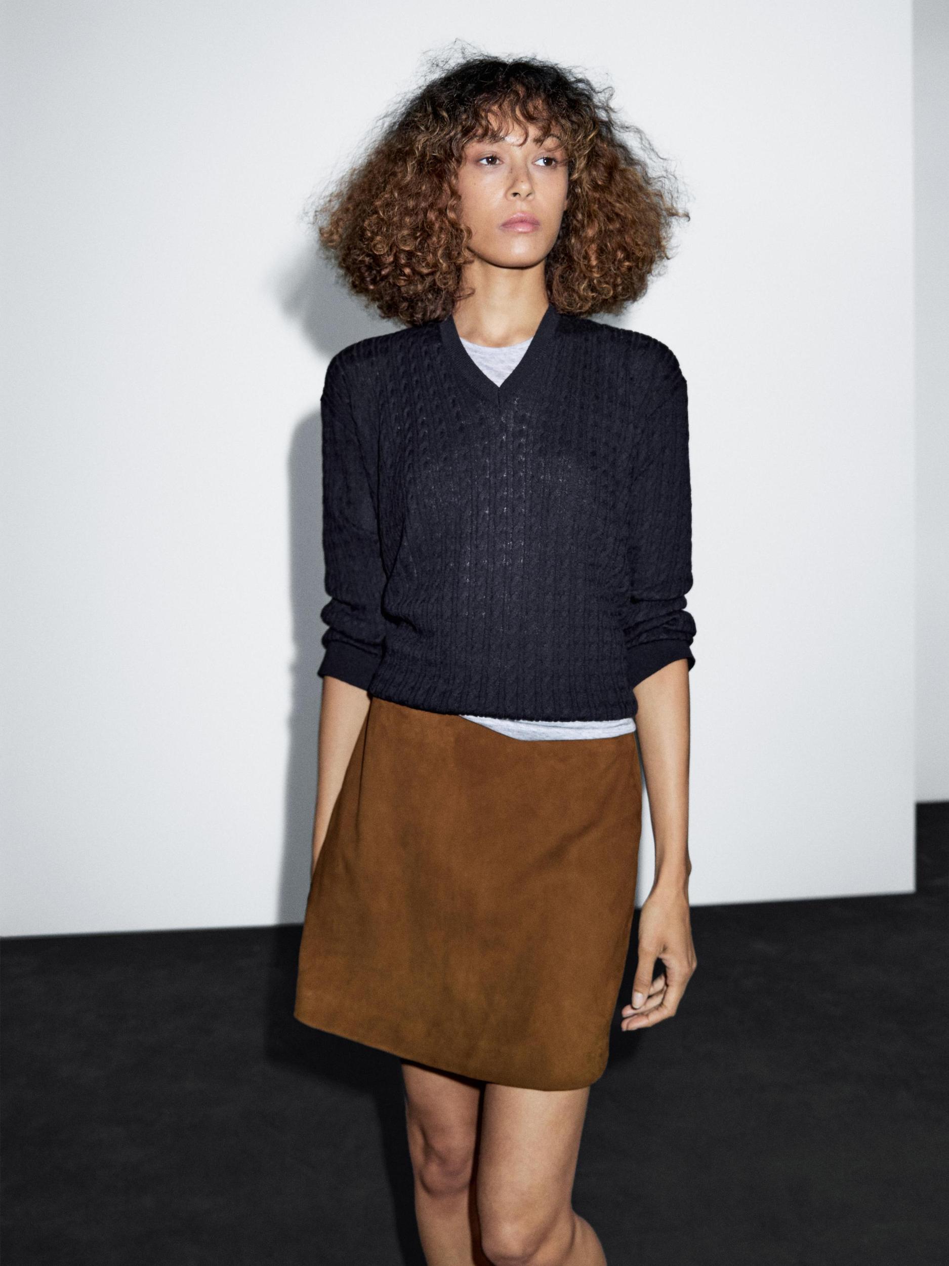 Suede nappa leather mini skirt with topstitching Product Image