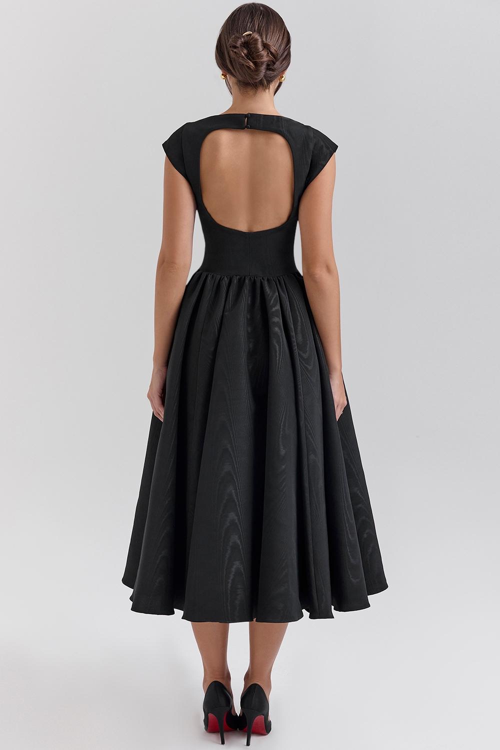 Debutante  black moire satin backless midi dress Product Image