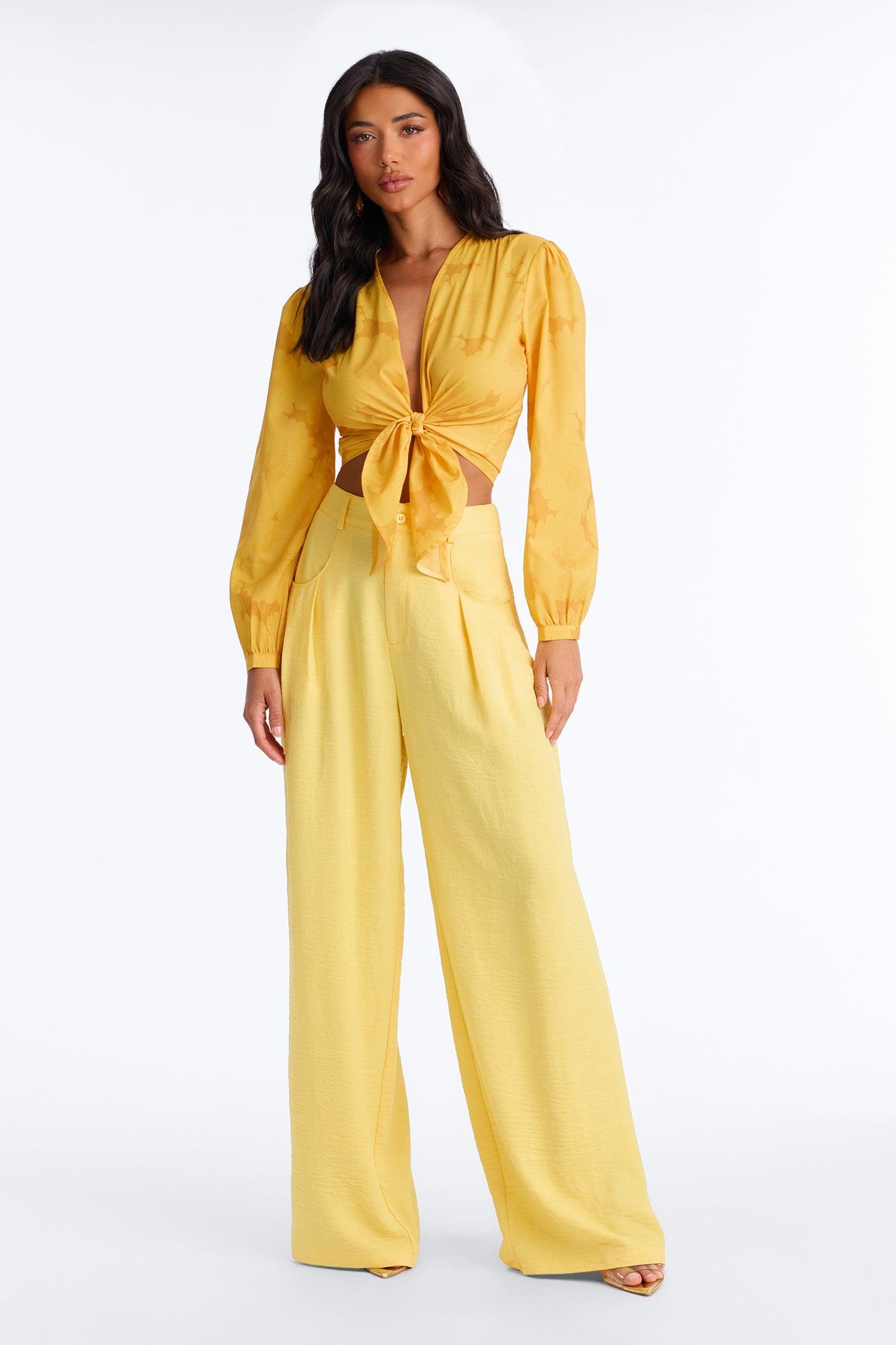 Summer Breeze Therapy Floral Satin Top - Yellow Female Product Image