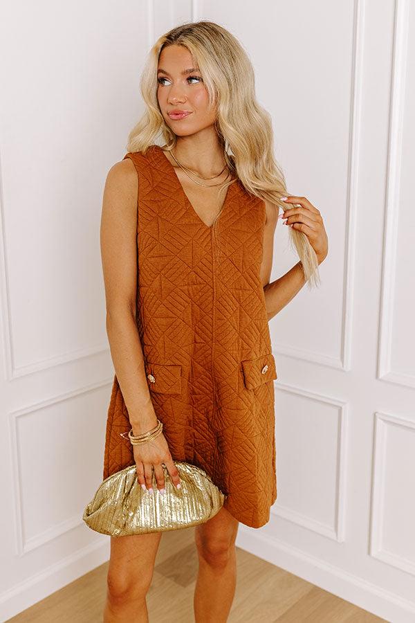 Chic Outing Quilted Mini Dress in Dark Camel Product Image