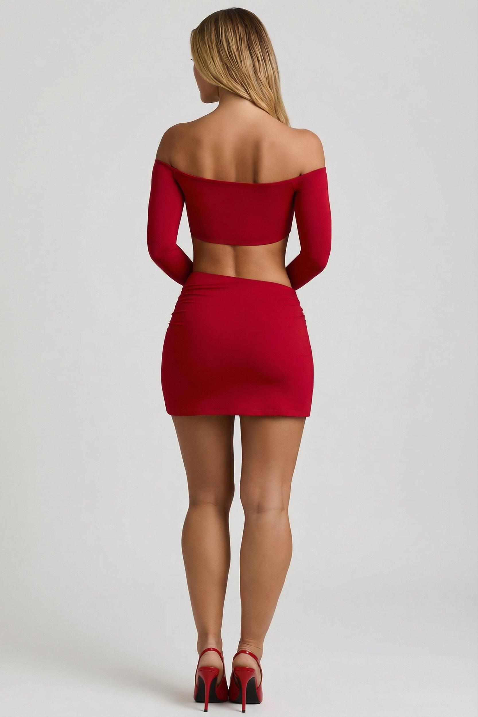 Modal Asymmetric-Waist Mini Skirt in Red Product Image