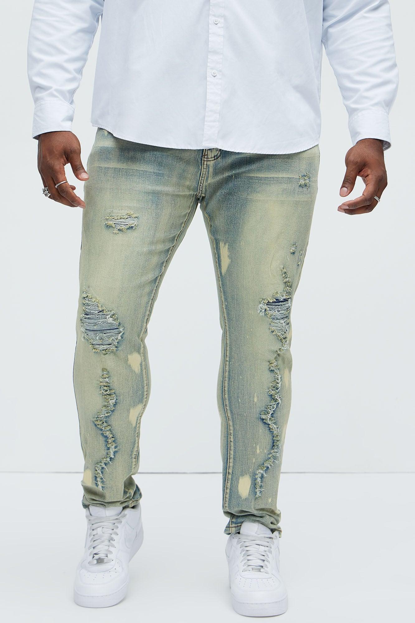 Bleach It With Fray Ripped Stacked Skinny Jeans - Vintage Blue Wash Product Image