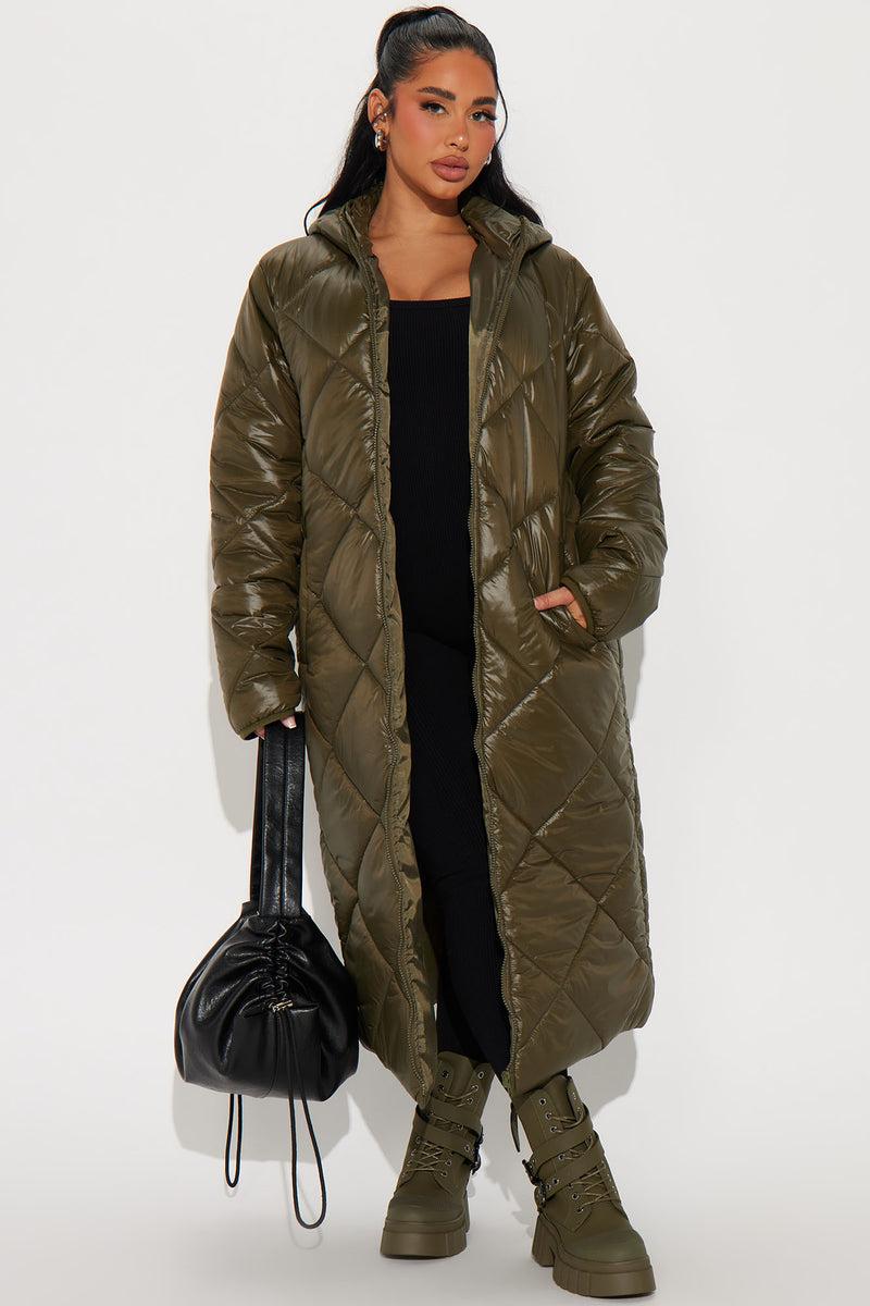 Everyday Swag Long Puffer - Olive Female Product Image