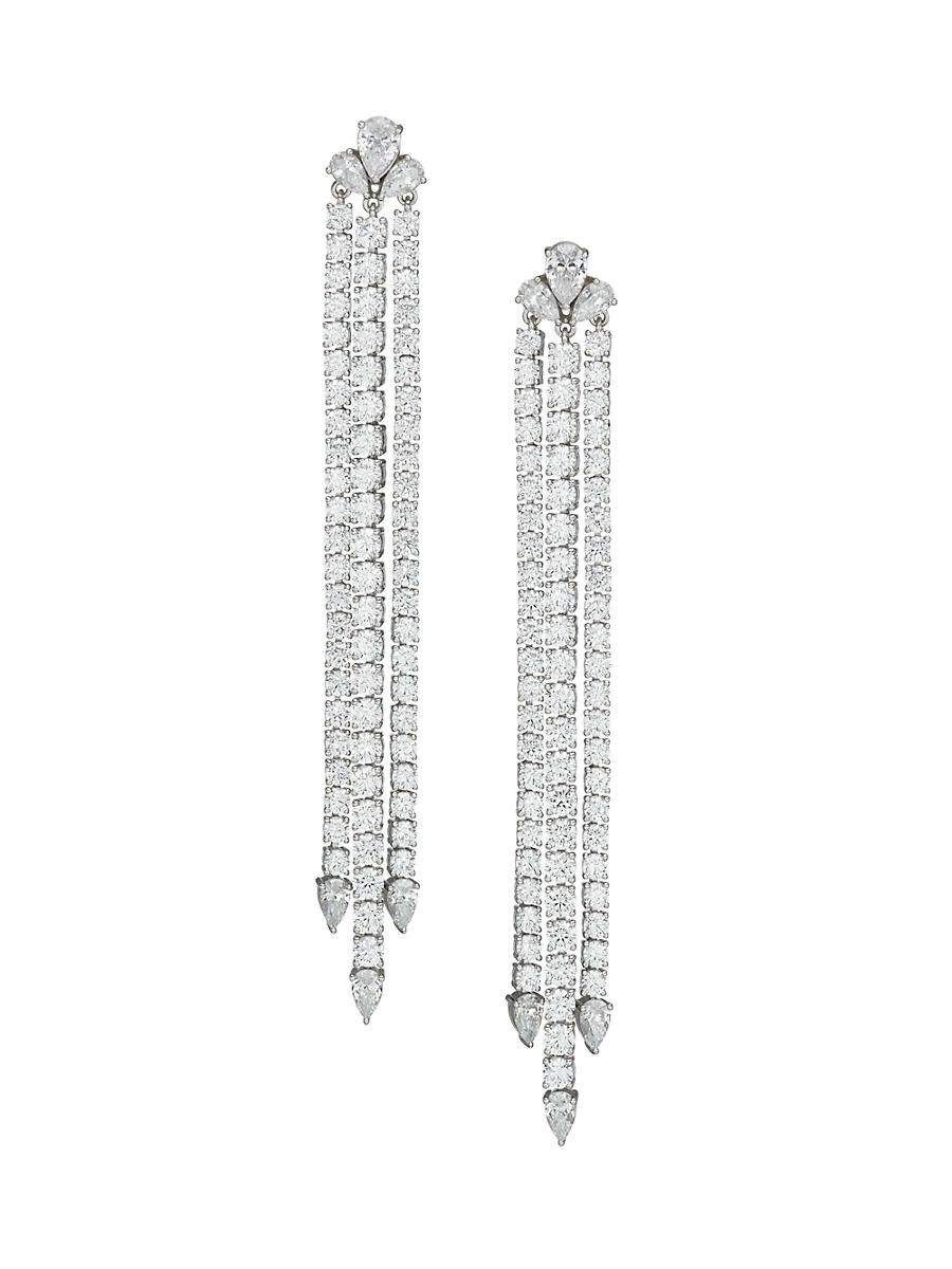 Womens Daytime Rhodium-Plated Linear Fringe Earrings Product Image