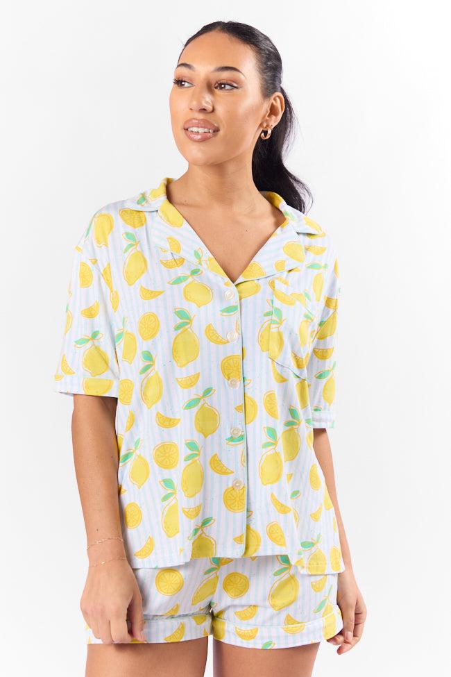 Under the Stars Lemon Print Short Sleeve Pajama Top FINAL SALE Product Image
