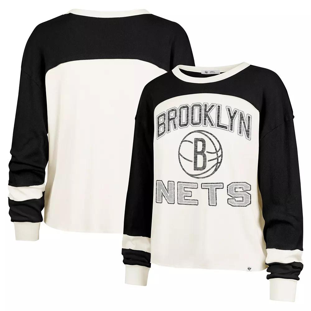Women's '47  Cream Brooklyn Nets Curve Raglan Long Sleeve T-Shirt, Size: XL, Beige Product Image