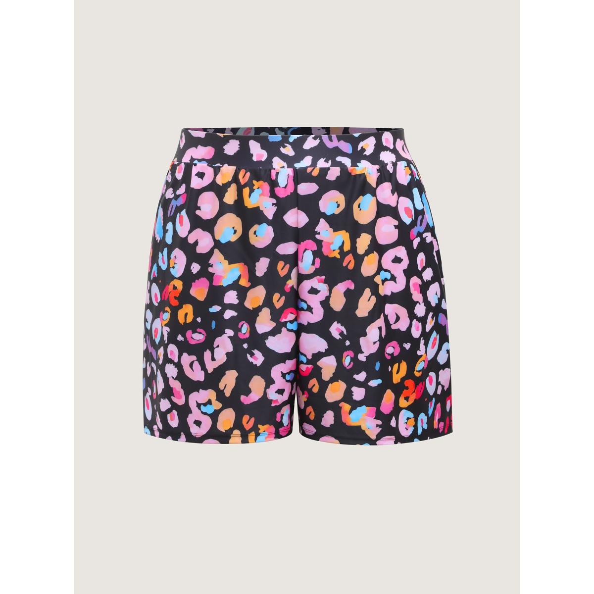 Plus Size Leopard Print Pockets Swim Bottoms Women's Swimwear Black Resort Contrast High stretch Bodycon High Rise Side seam pocket Curve Swim Bottoms BloomChic 18-20/2X Product Image