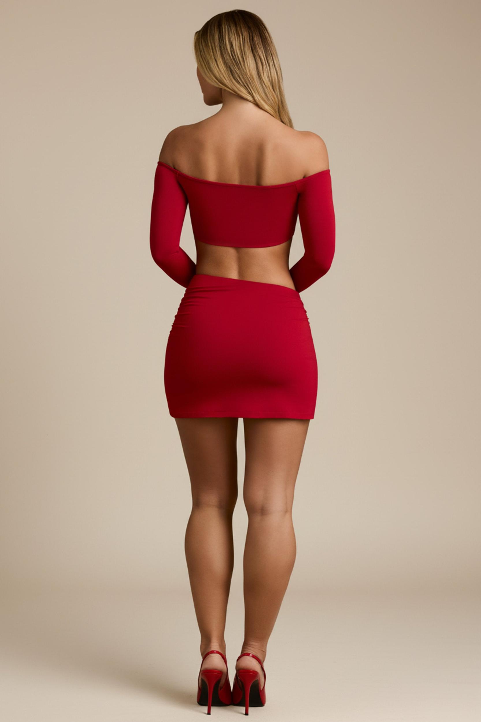 Modal Asymmetric-Waist Mini Skirt in Red Female Product Image