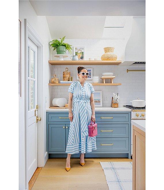 SAIL to SABLE x Style Charade Stripe Button Down Collar Short Sleeve Tie Front Midi Dress Product Image